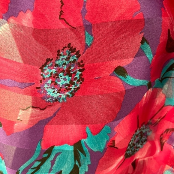 BILL BLASS for Careta Signed Vintage Sheer Floral Scarf Poppies Made in Italy - Picture 5 of 10